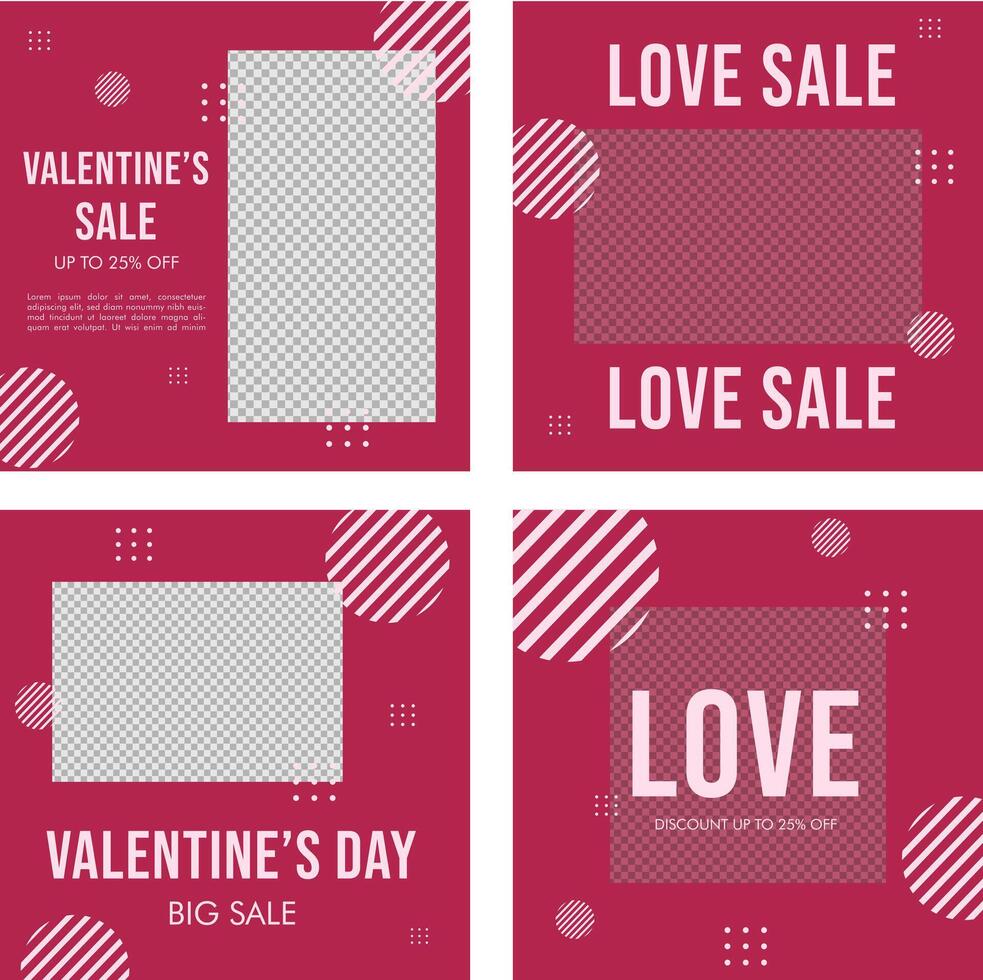 cute pink valentine template set for social media vector
