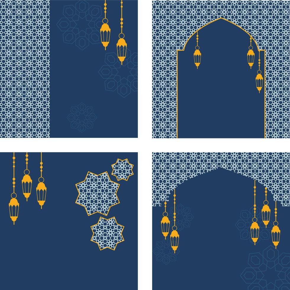 ramadan blue background set for your social media vector