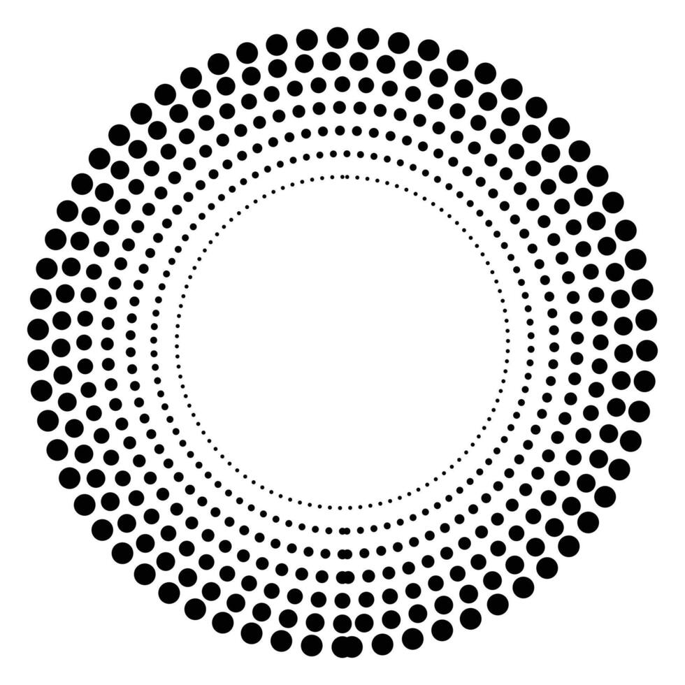 trama de semitonos puntos en circulo forma. diseño elementos con circular trama de semitonos puntos redondo punteado marco. circulo puntos vector