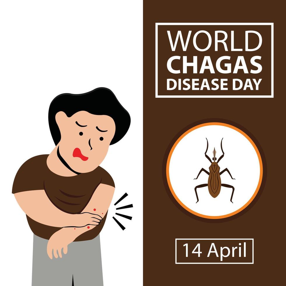 illustration vector graphic of a man is scratching the itchy skin of his hand, revealing an insect, perfect for international day, world chagas disease day, celebrate, greeting card, etc.