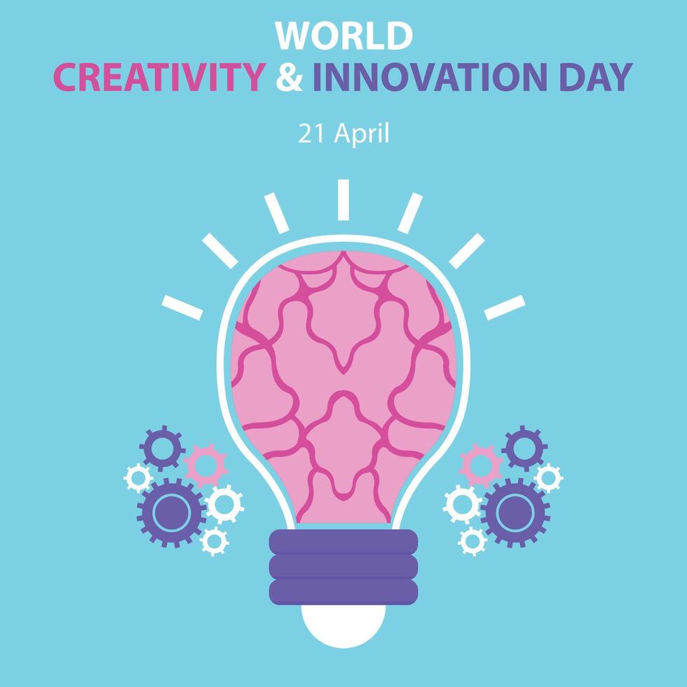 illustration vector graphic of the shining light contains the brain organ, showing gears, perfect for international day, world creativity and innovation day, celebrate, greeting card, etc.