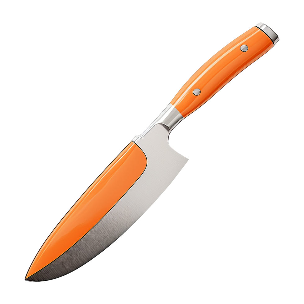 AI generated Kitchen knife with orange steel blade with saved path isolated on transparent background png