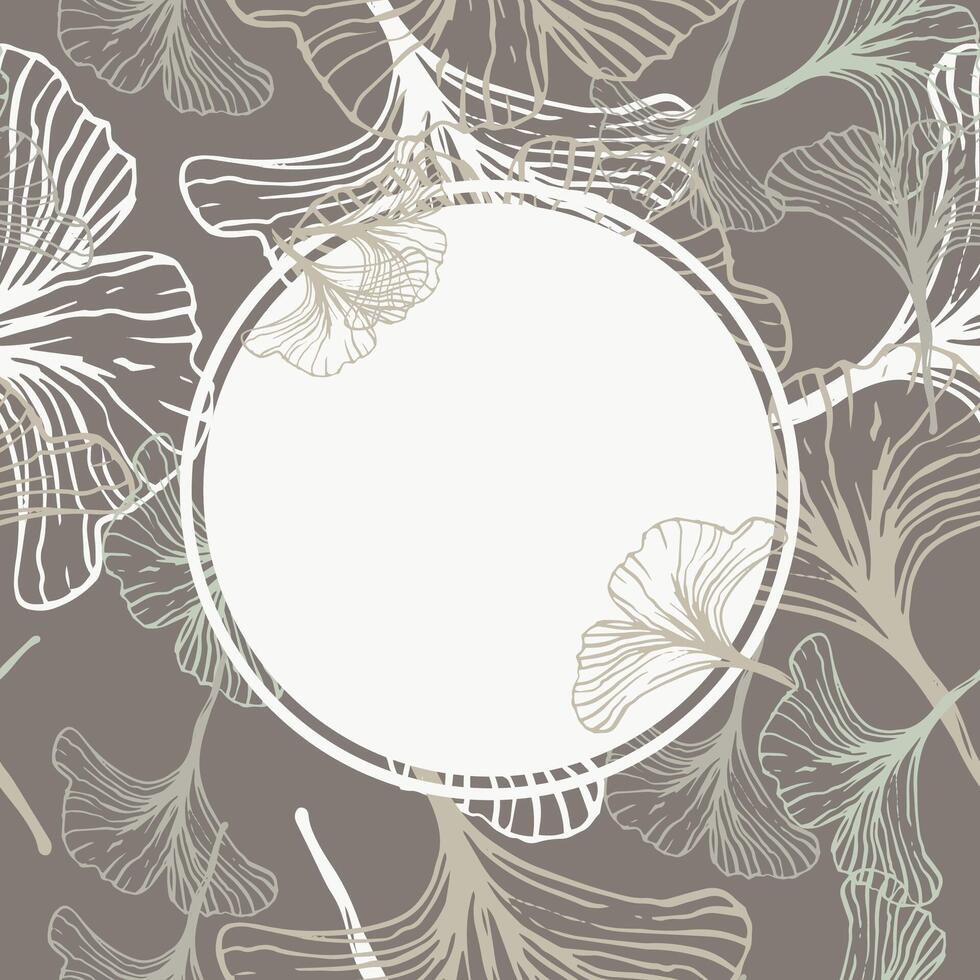 A decorative border of branches is highlighted on a white background. A pattern of leaves. Vector illustration. For nature, eco and design. Hand-drawn plants, a frame for a postcard.