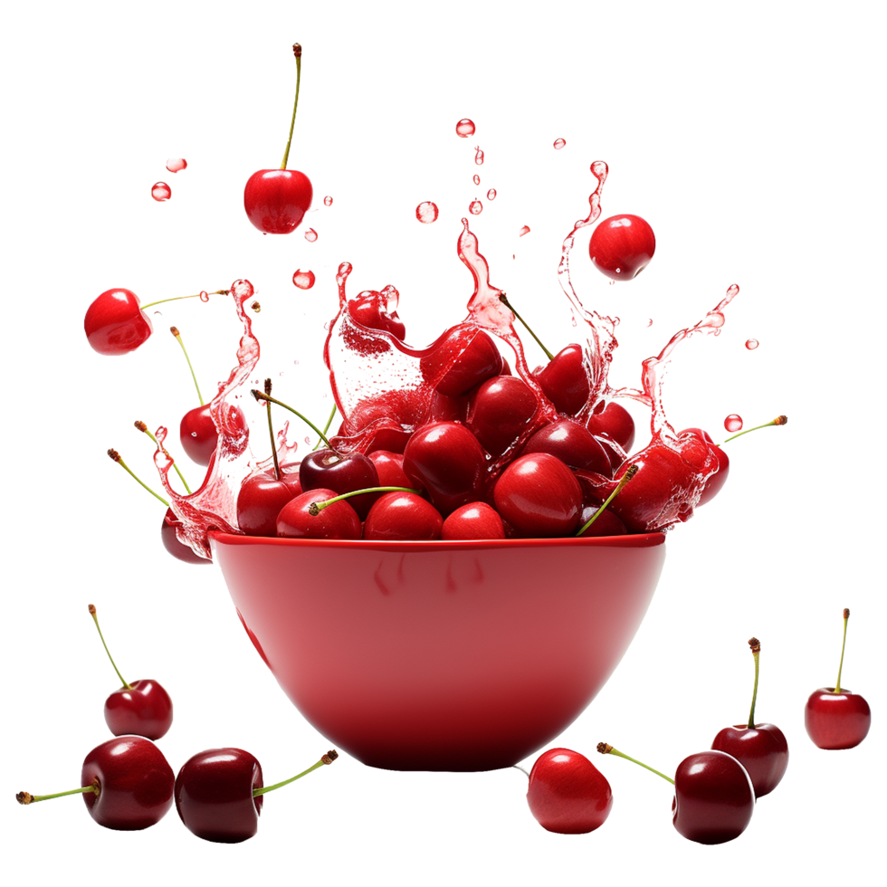 AI generated Cherries splashing in water on transparent background png