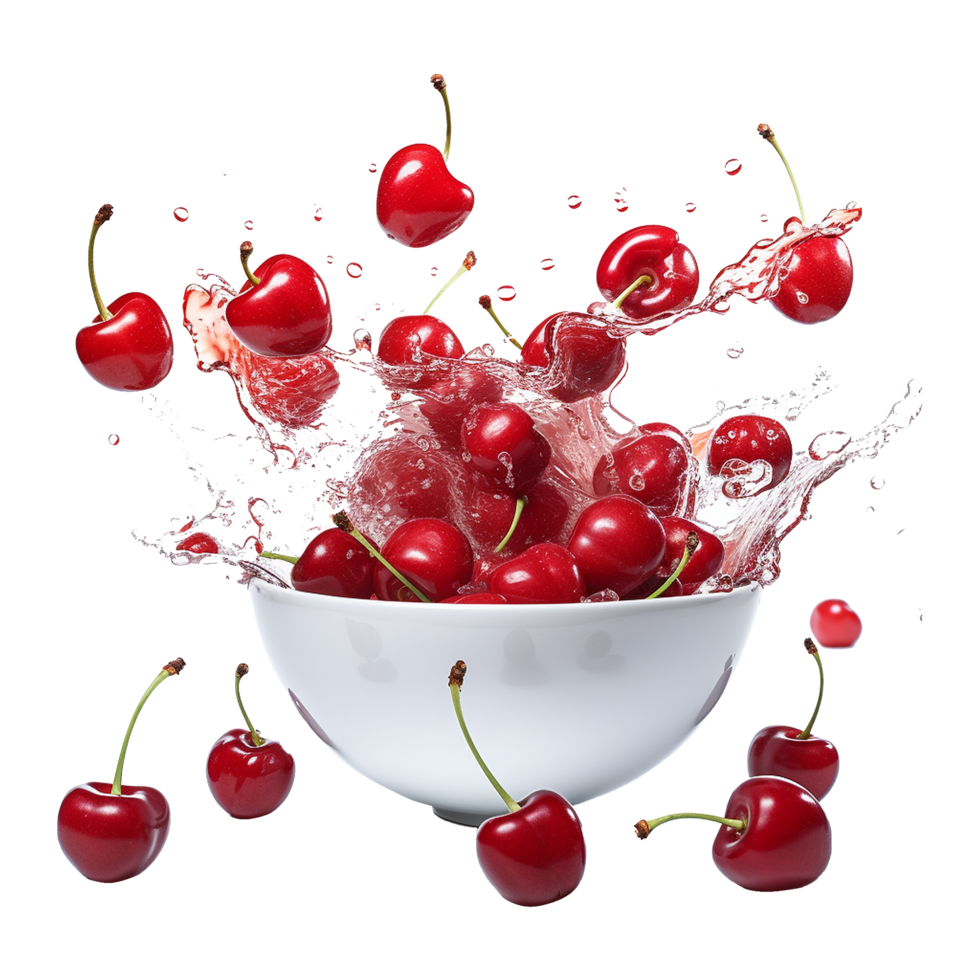 AI generated Cherries splashing in water on transparent background png