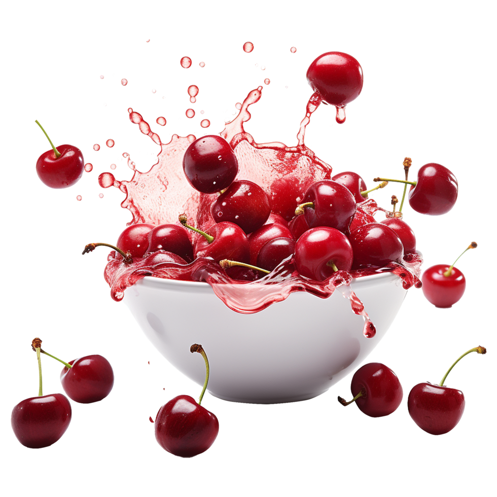 AI generated Cherries splashing in water on transparent background png