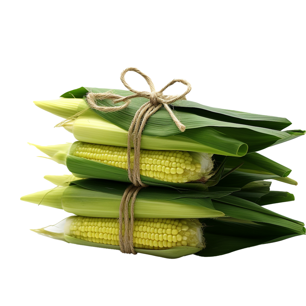 AI generated Sweet corn wrapped in banana leaves png isolated on transparent backgroun