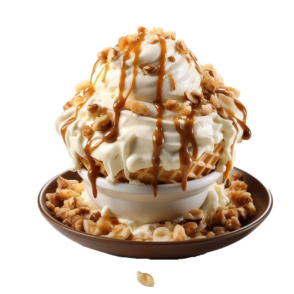 AI generated Tasty crunchy walnuts ice cream png isolated on transparent background