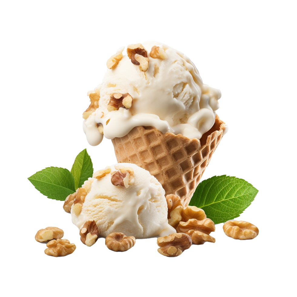 AI generated Tasty crunchy walnuts ice cream png isolated on transparent background