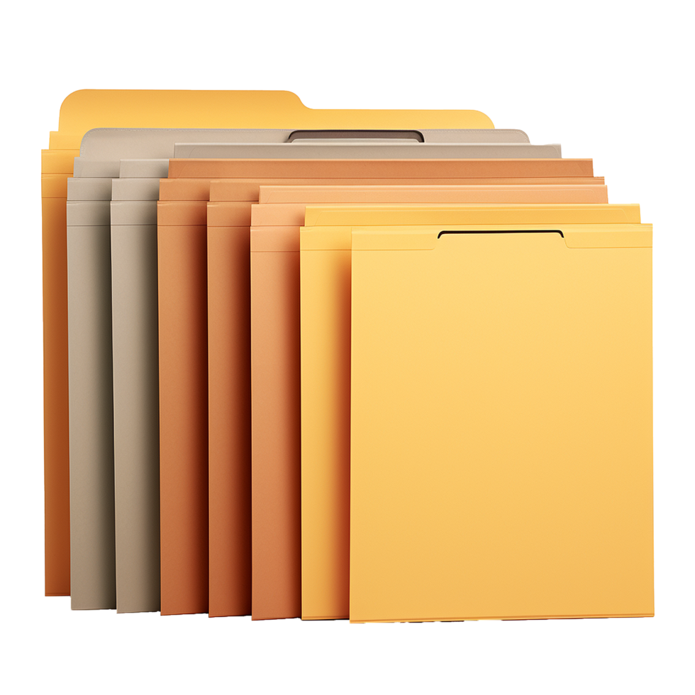 AI generated Papers organized in separate folders png isolated on transparent background