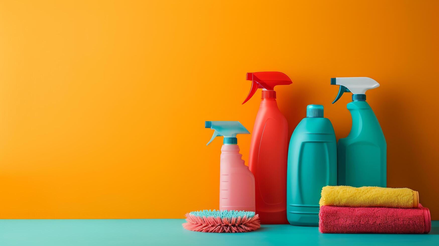 AI generated minimalist vivid advertisment spring cleaning background with copy space photo