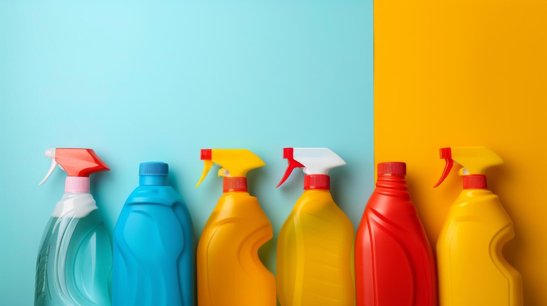 AI generated minimalist vivid advertisment spring cleaning background with copy space photo
