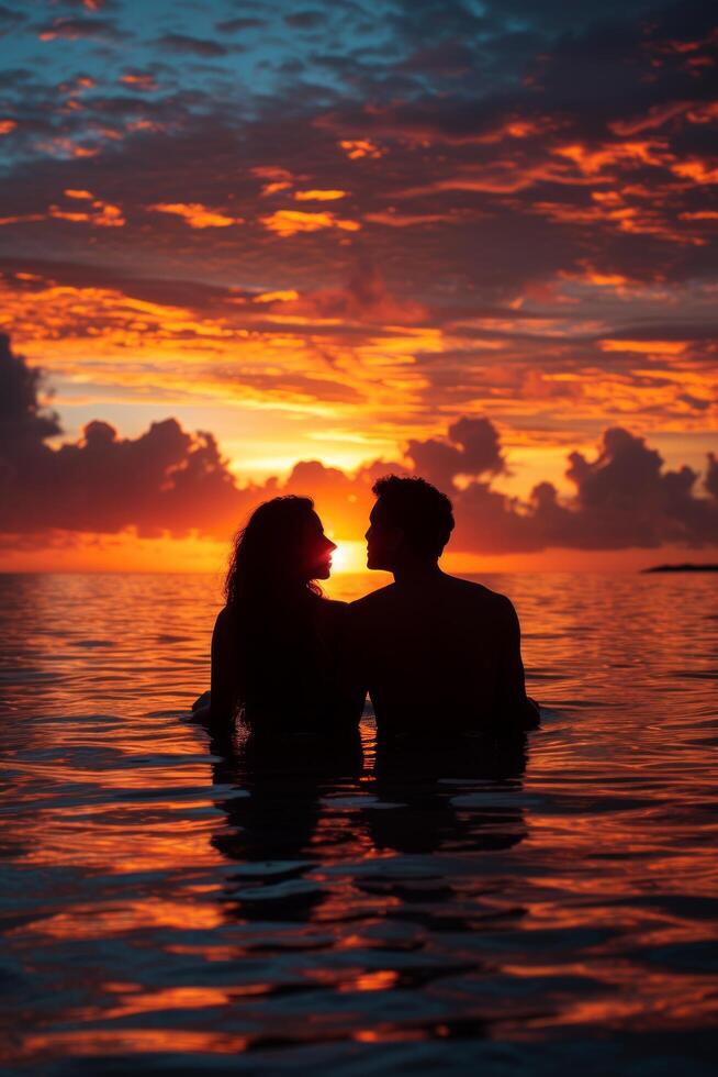 AI generated Sunset Serenity Love blossoms in the glow of a breathtaking sunset photo