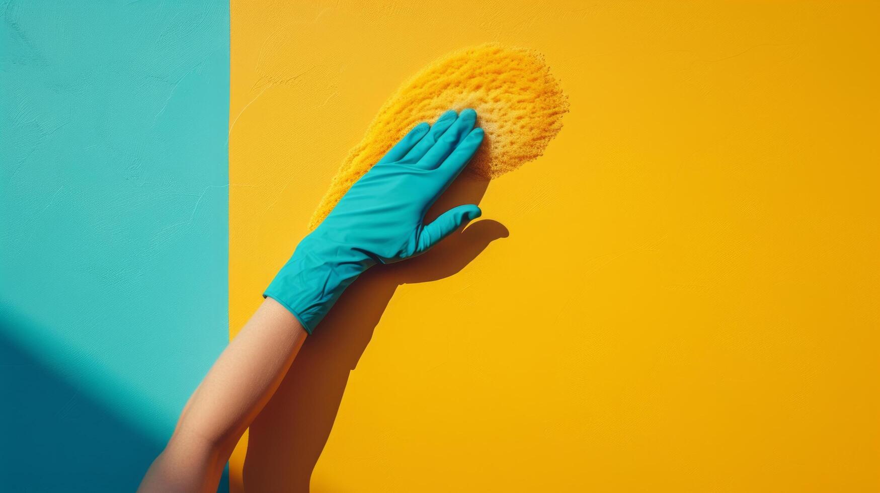 AI generated minimalist vivid advertisment spring cleaning background with copy space photo