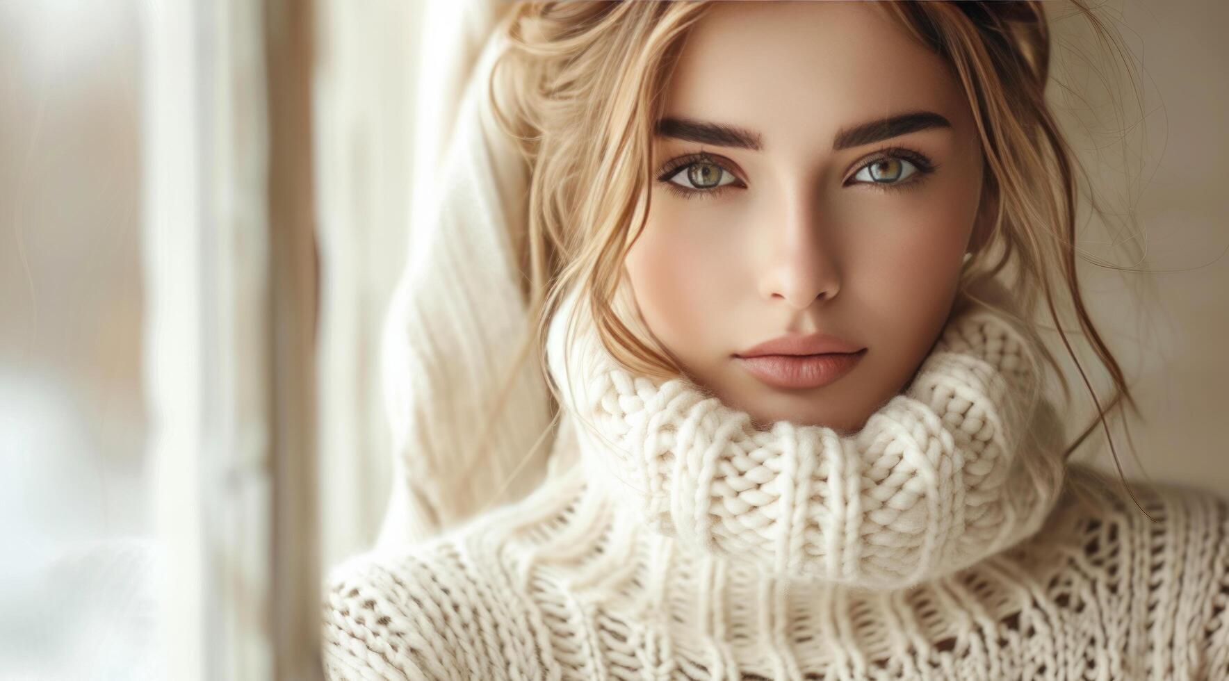AI generated model in white sweater and trouser photo