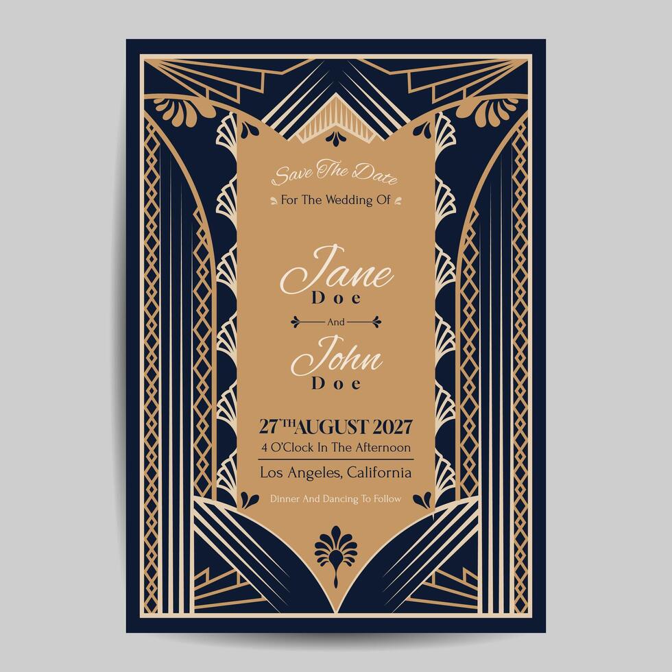 Art Deco Wedding Invitation Template vector