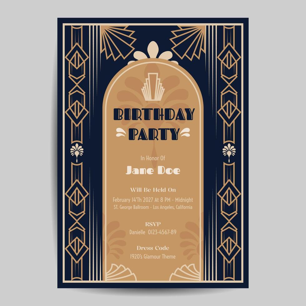 Art Deco Birthday Flyer Invitation vector