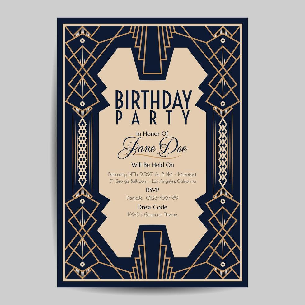 Art Deco Birthday Flyer Invitation vector