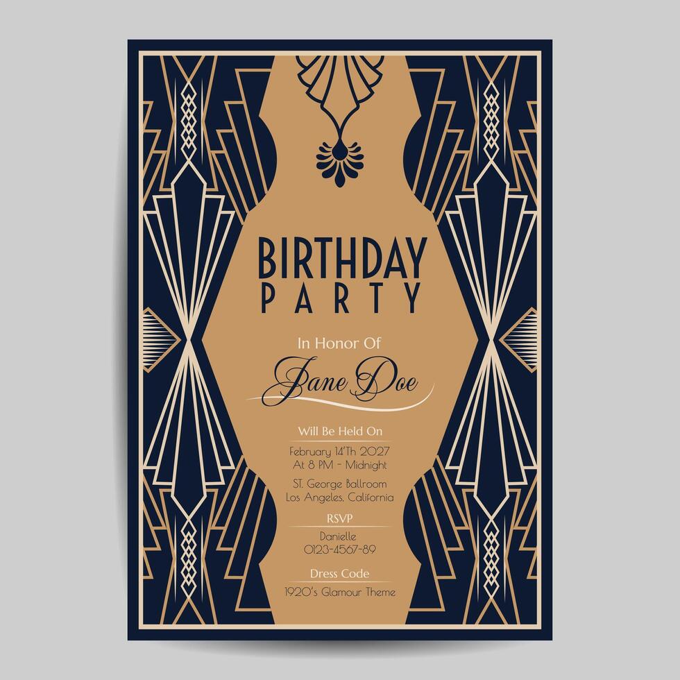 Art Deco Birthday Flyer Invitation vector