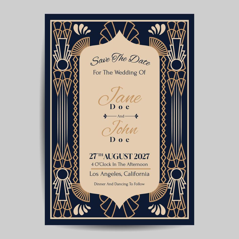 Arte deco Boda invitación modelo vector