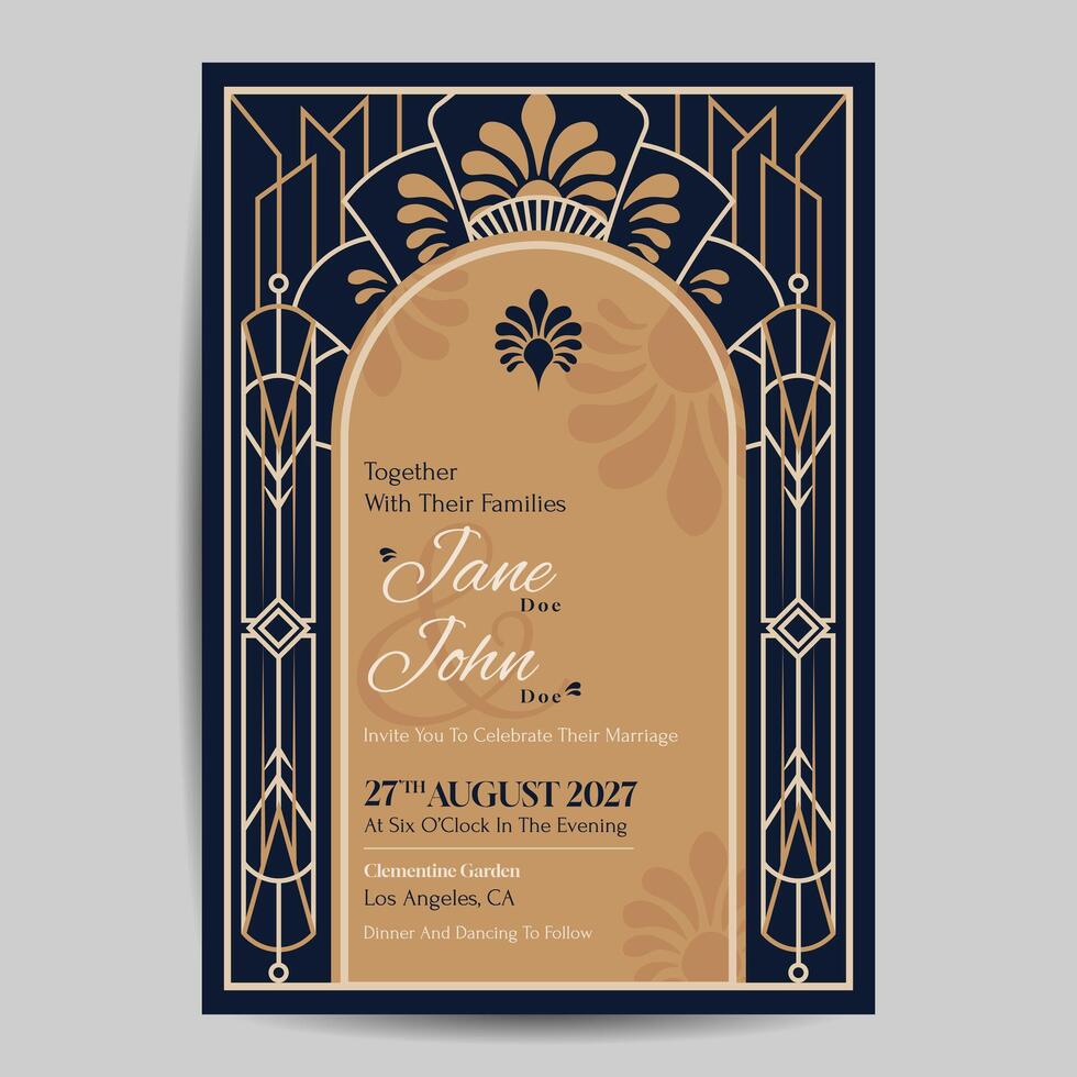 Arte deco Boda invitación modelo vector