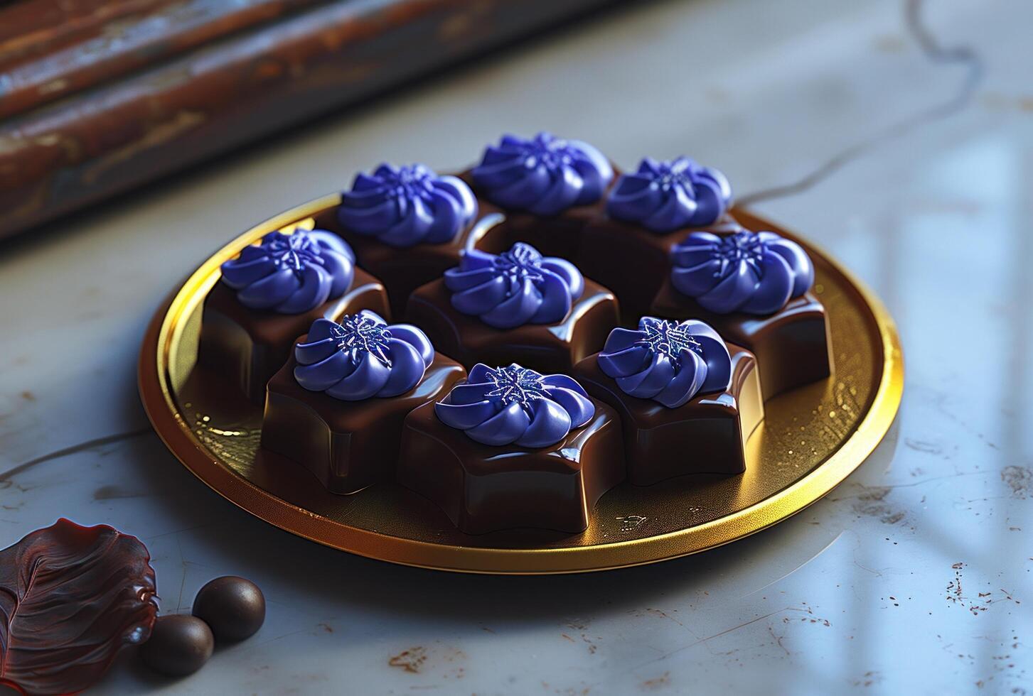 AI generated chocolate birthday cake on a plate animated sequence photo