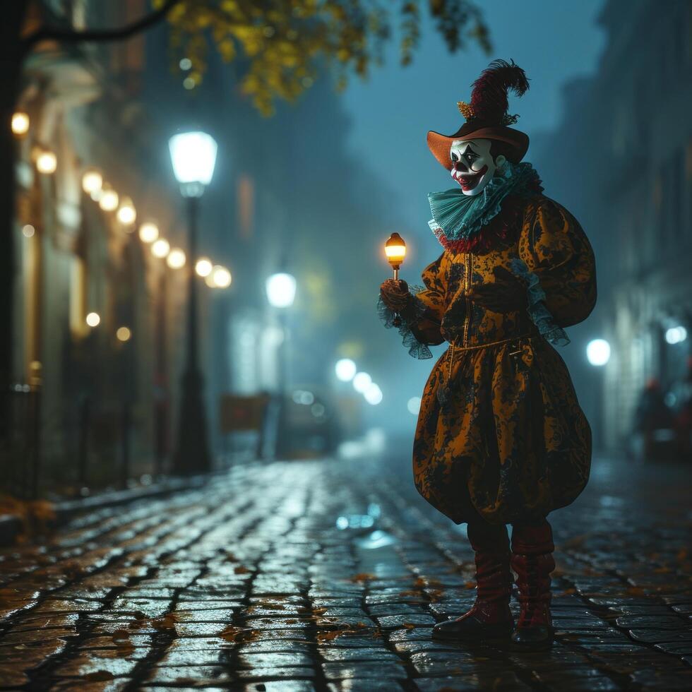 AI generated clown from the carnival at night photo