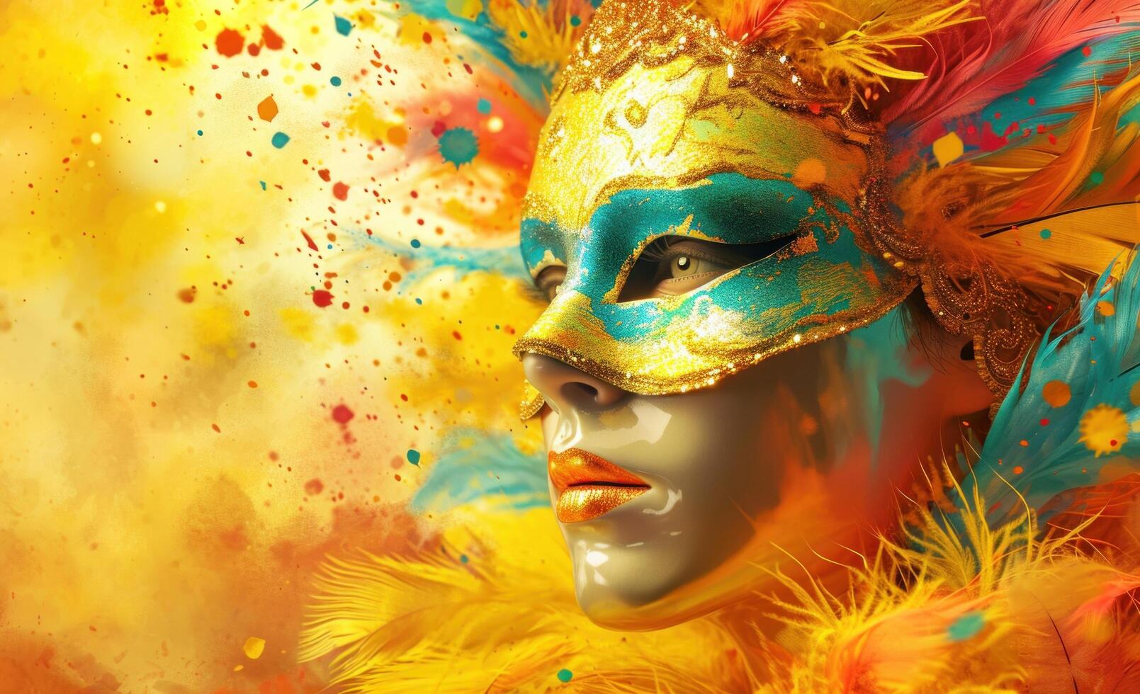 AI generated carnival with colorful feather mask photo