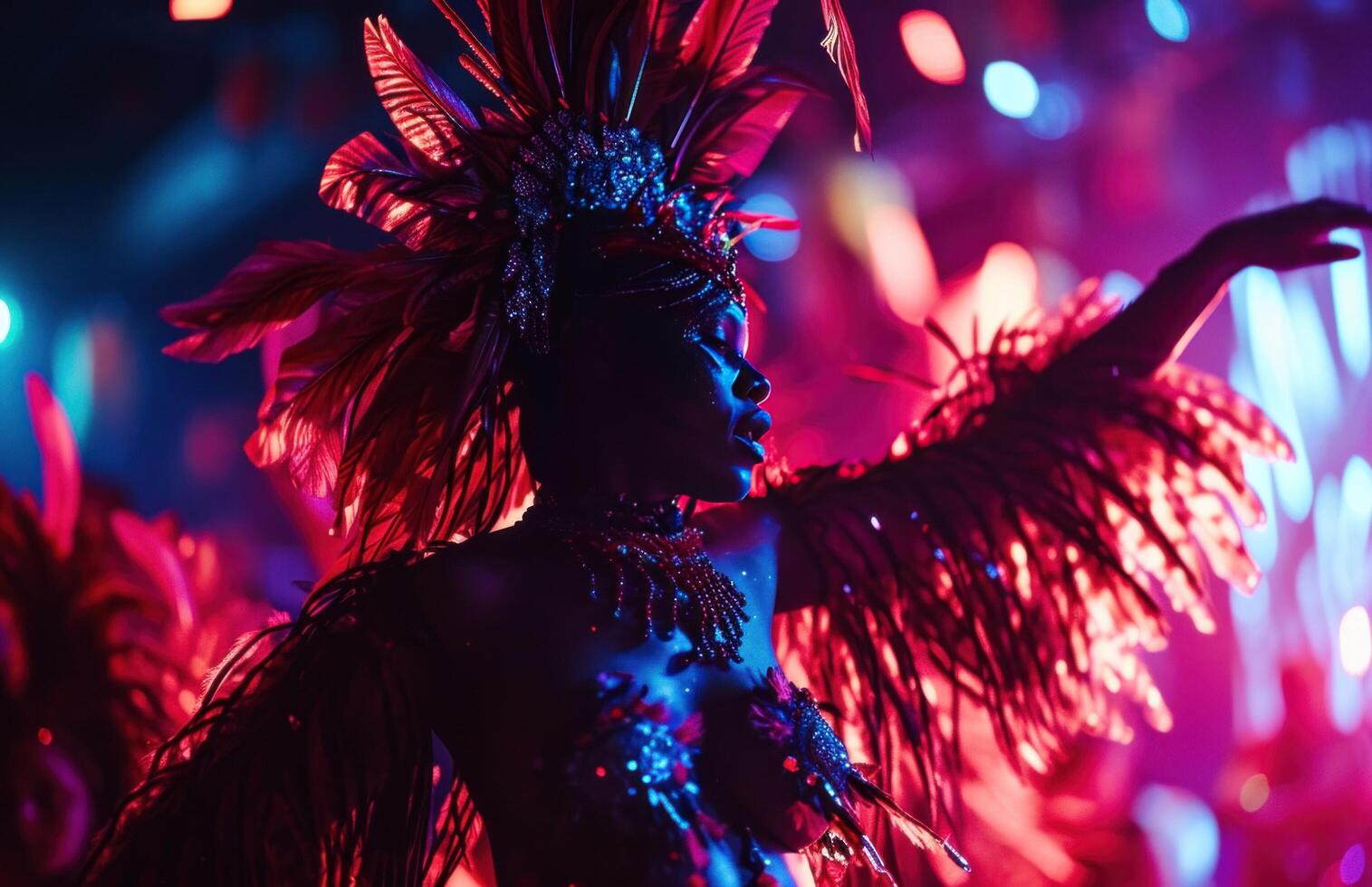 AI generated carnival dancing girl on a stage at night photo