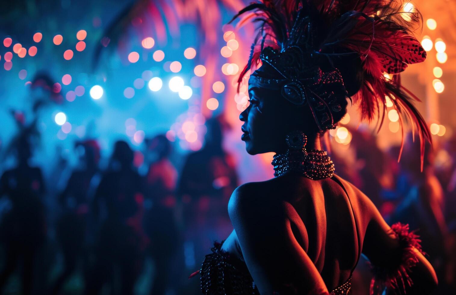 AI generated carnival dancing girl on a stage at night photo