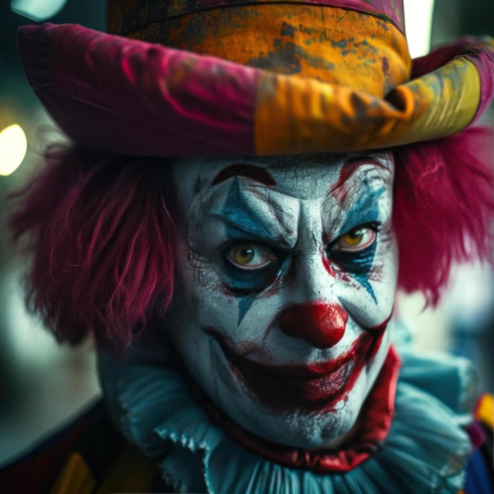 AI generated clown from the carnival at night photo