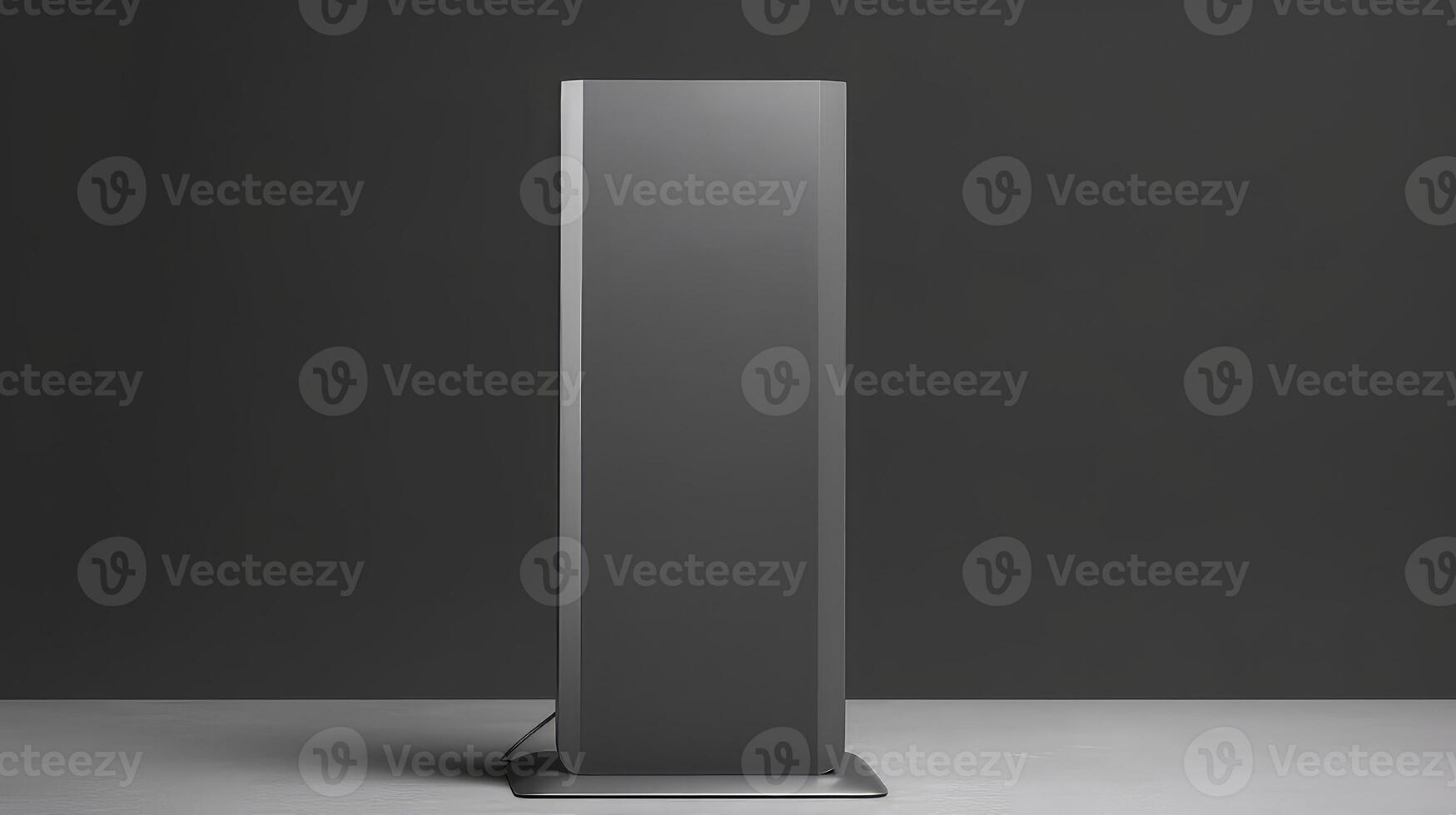 AI generated Blank white Rollup banner mockup on grey background photo
