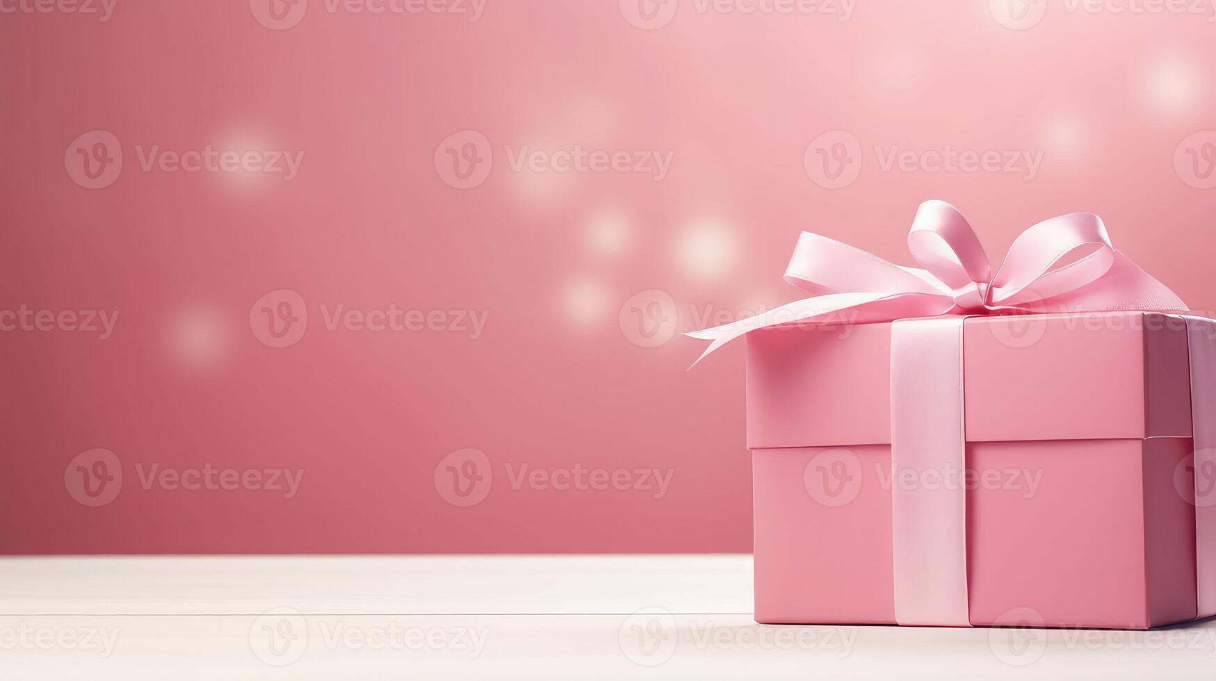 AI generated Gift box with pink bow on pink bokeh background. international woman's day photo