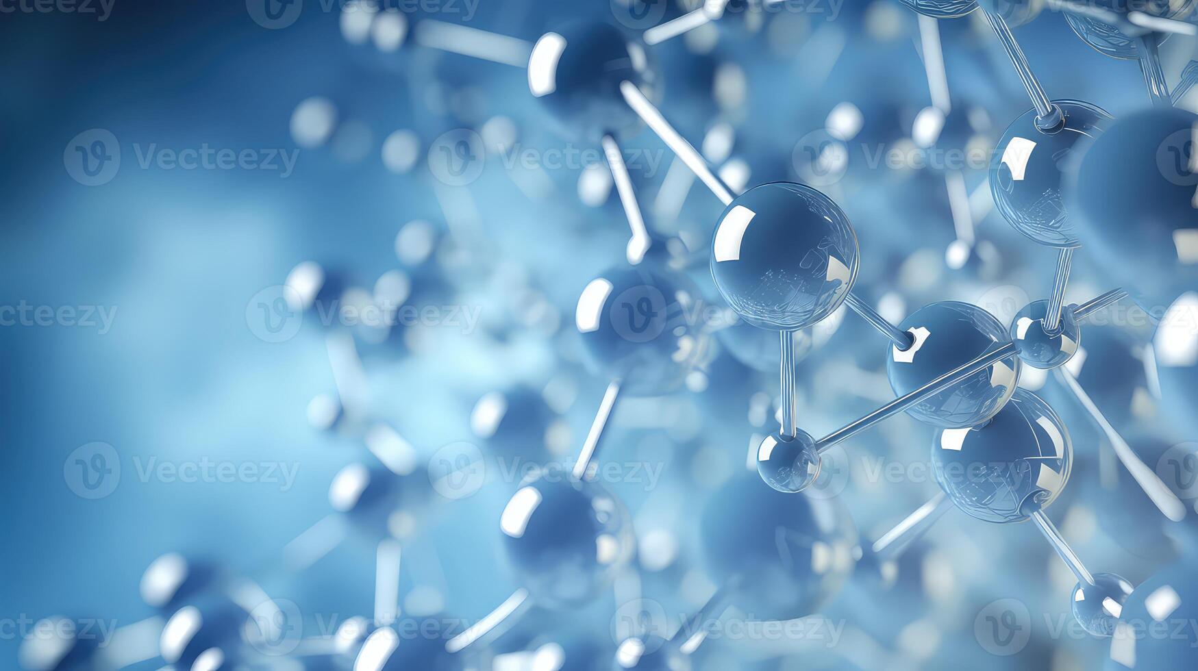 AI generated molecule structure on blue background. Science and medical background photo