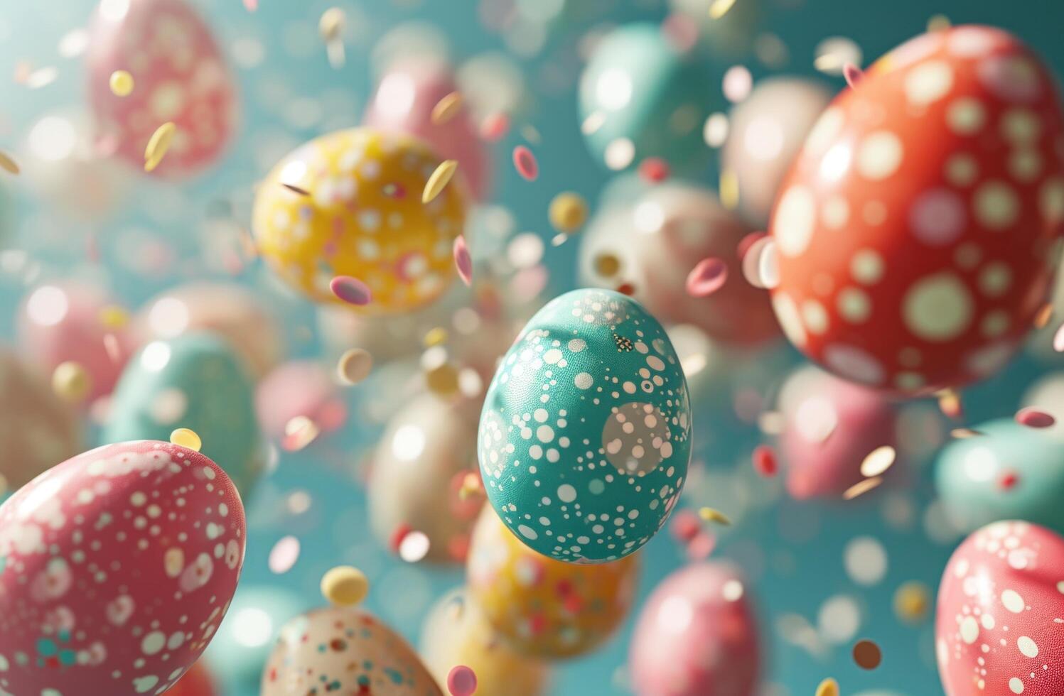 AI generated colorful easter eggs float on a blue background photo