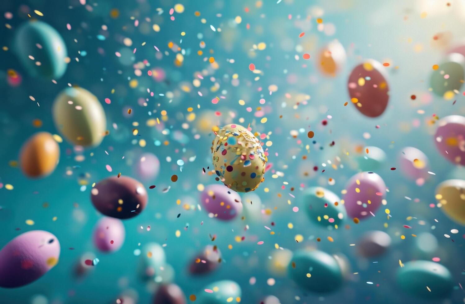 AI generated colorful easter eggs float on a blue background photo