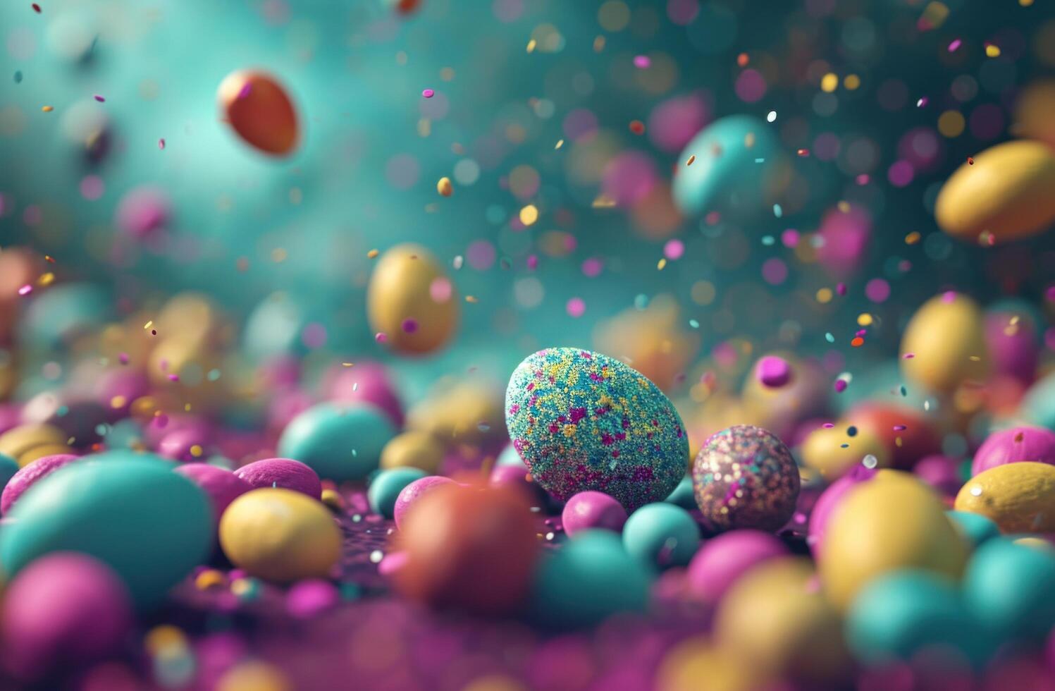 AI generated colorful easter eggs float on a blue background photo