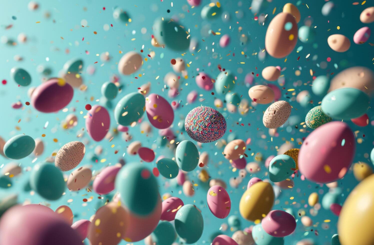 AI generated colorful easter eggs float on a blue background photo