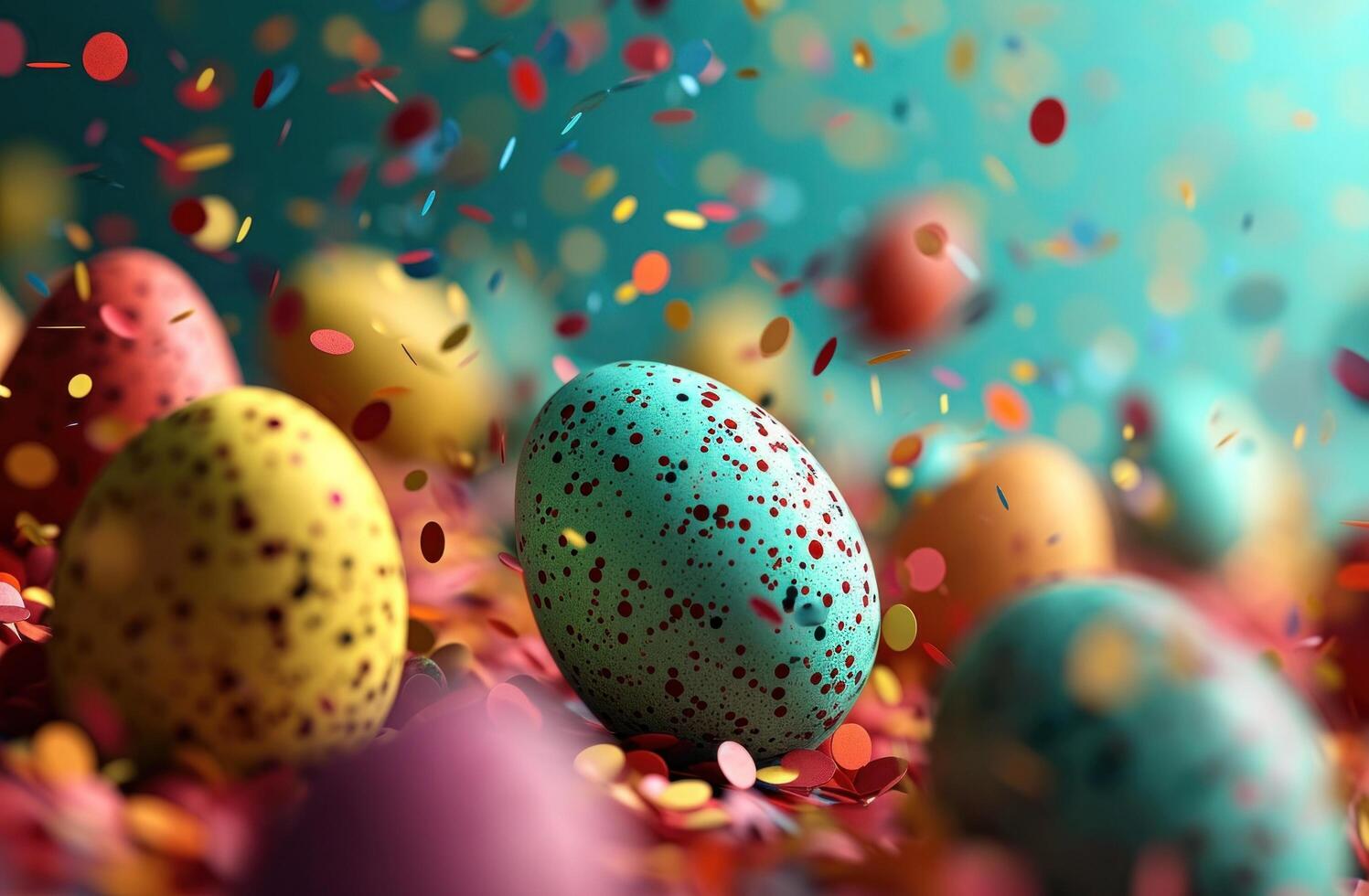 AI generated colorful easter eggs float on a blue background photo