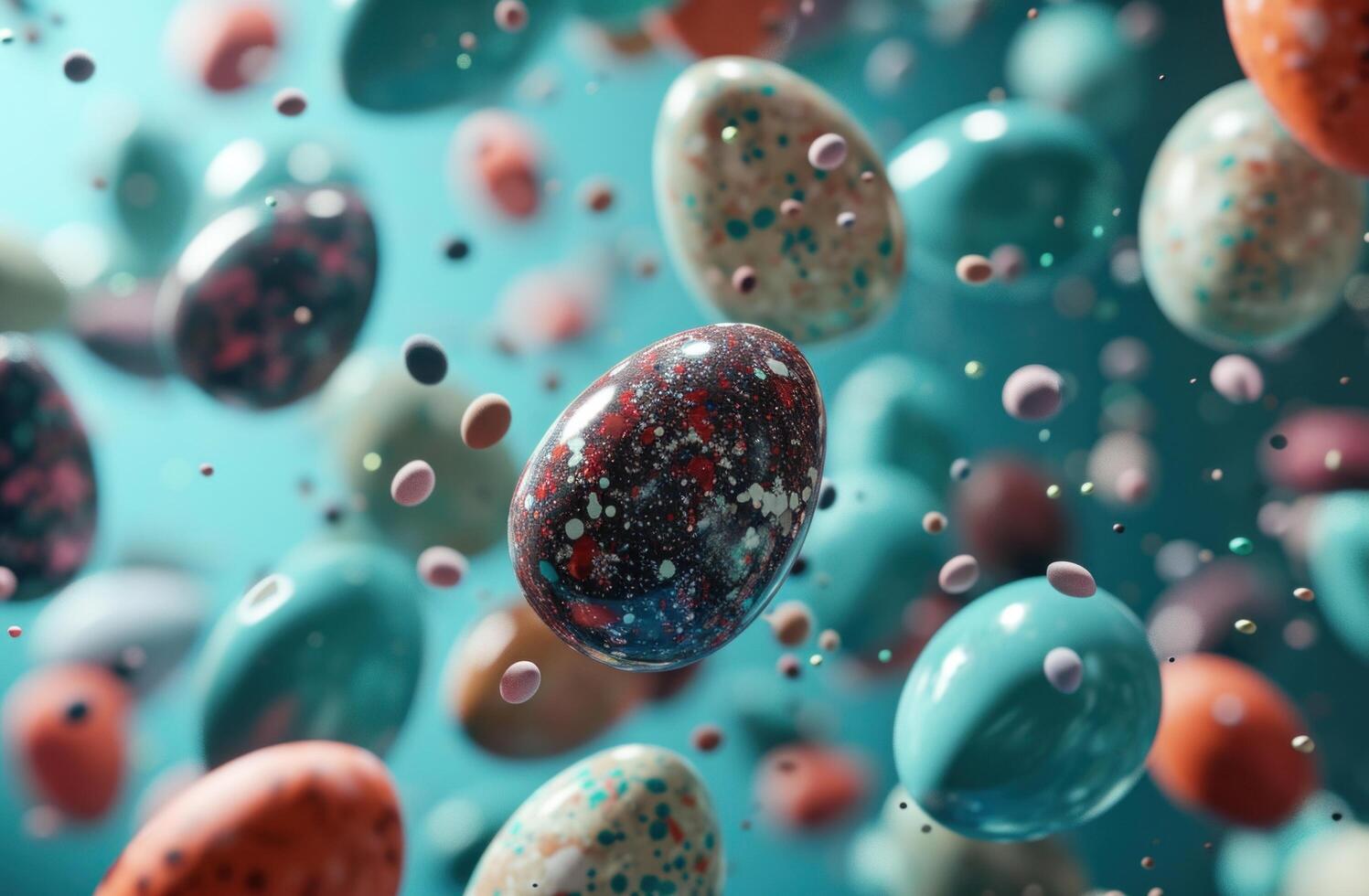 AI generated colorful easter eggs float on a blue background photo