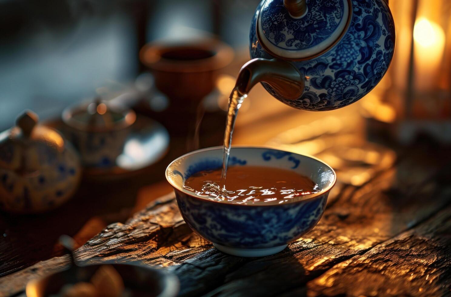 AI generated wallpaper tea pouring photo
