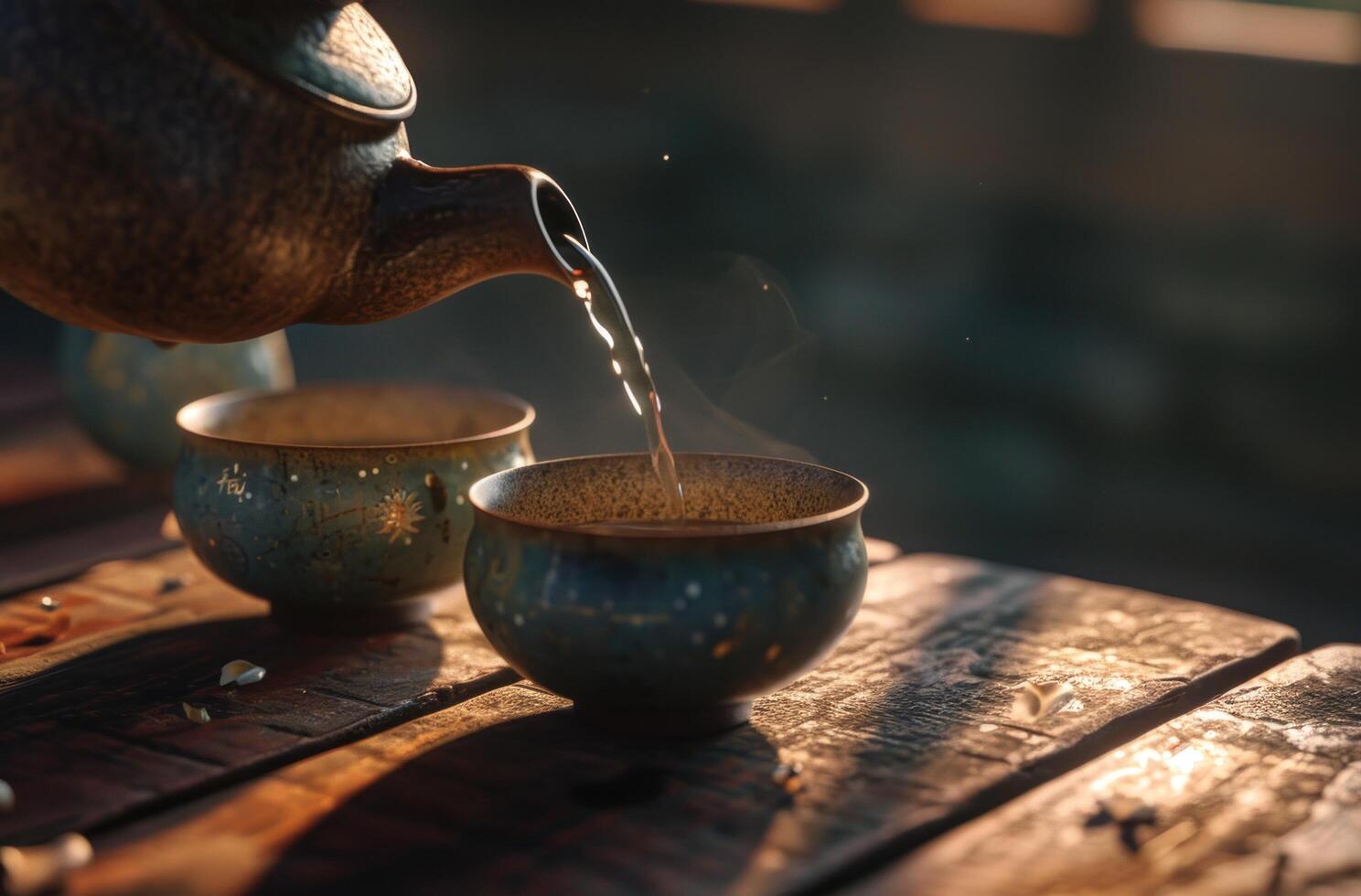 AI generated wallpaper tea pouring photo