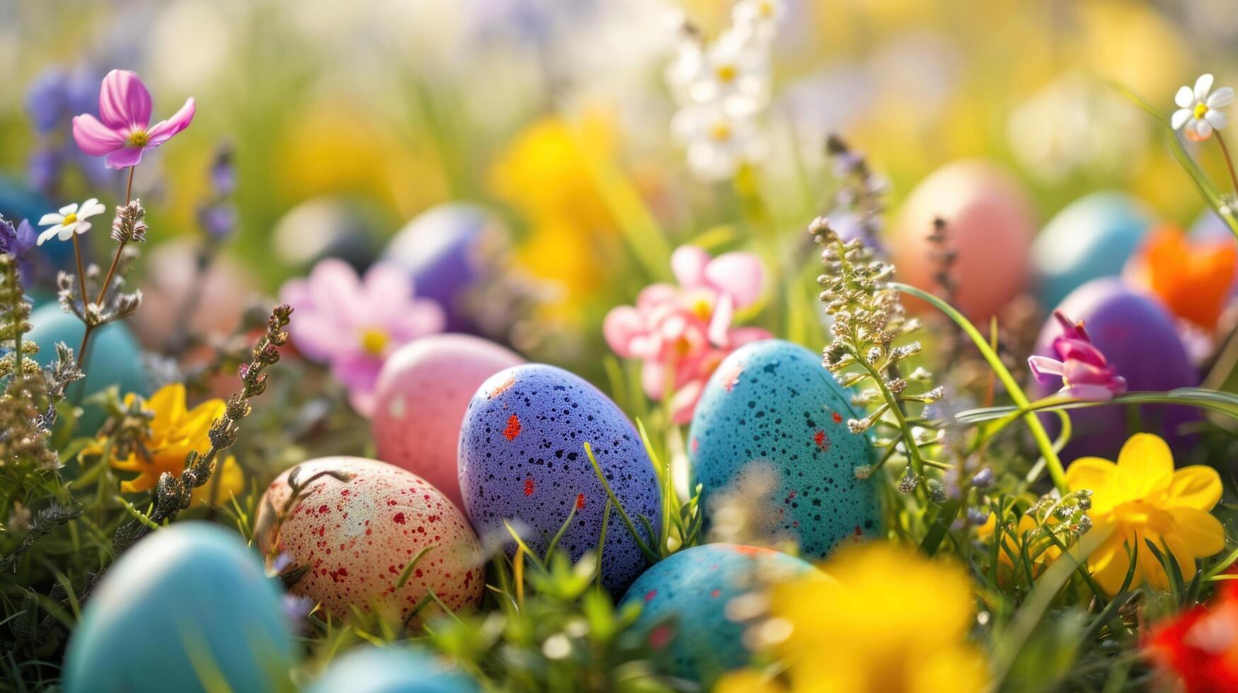 AI generated Easter with an explosion of blooming flowers complemented photo