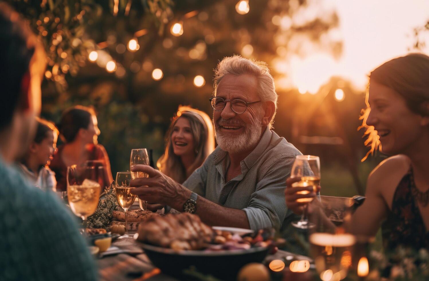 AI generated father celebrating grill party with family photo