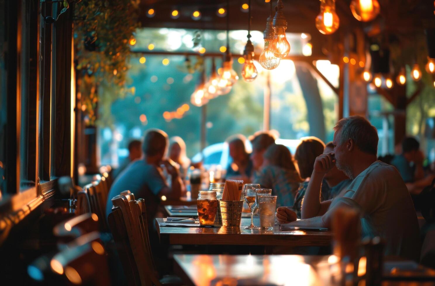 AI generated many people are sitting in a restaurant photo