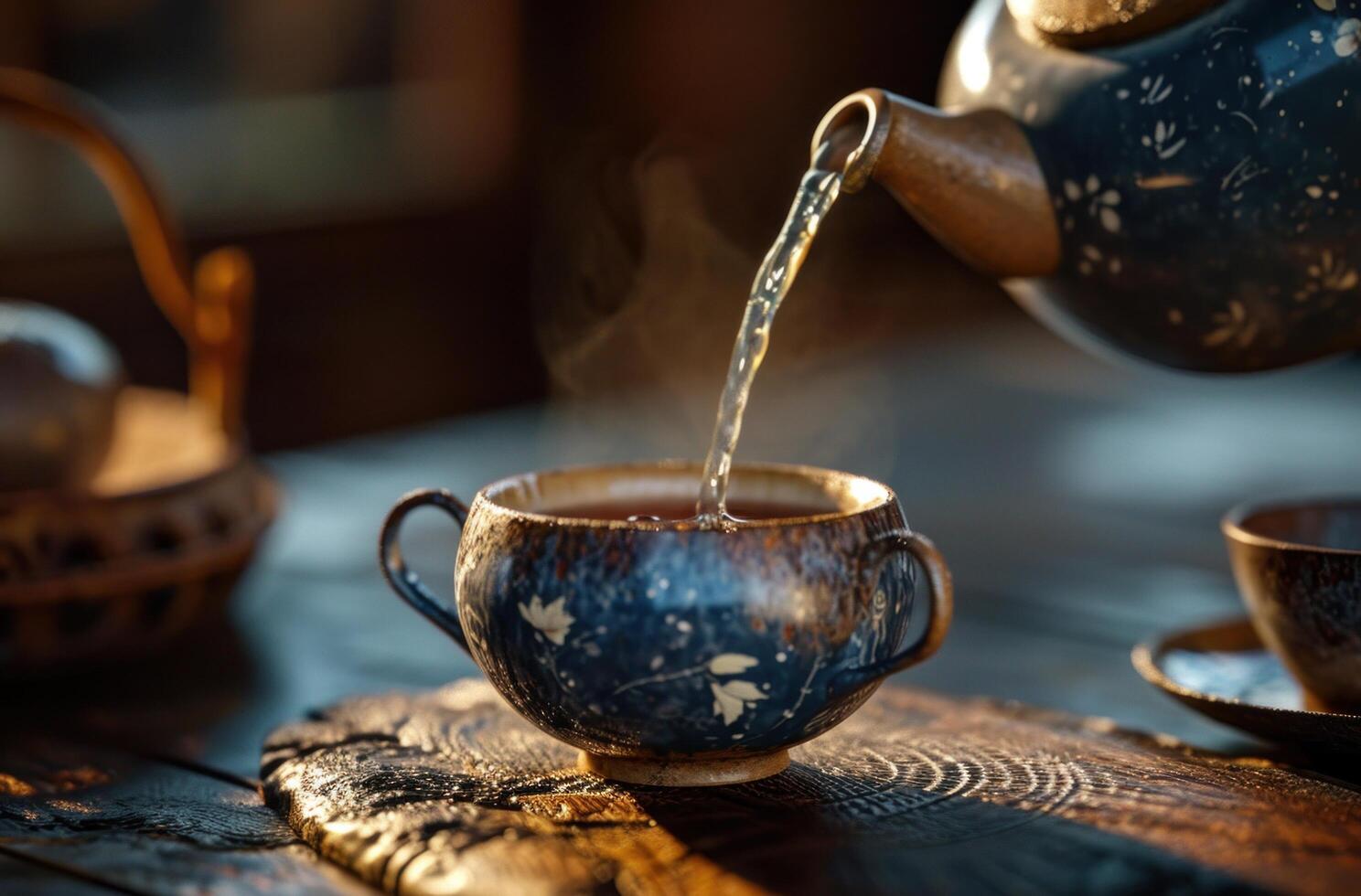 AI generated wallpaper tea pouring photo