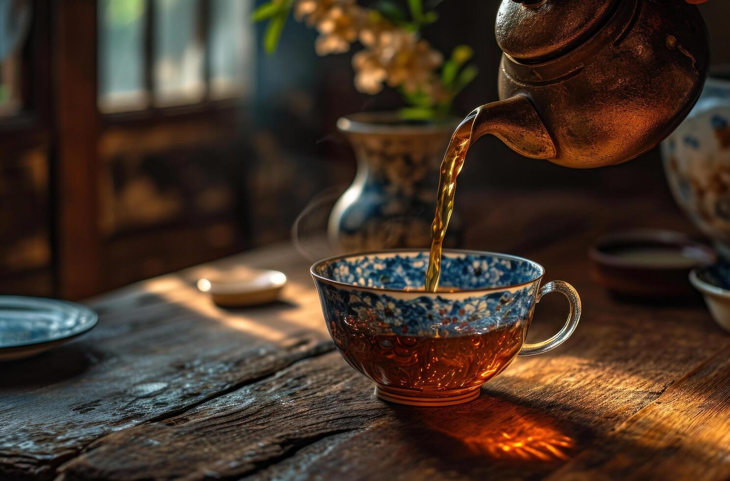 AI generated wallpaper tea pouring photo