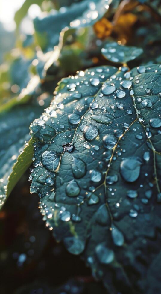 AI generated kiwi leaves covered in water and water droplets photo