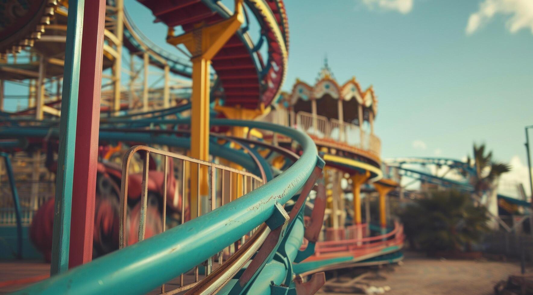 AI generated some colorful roller coasters parked next to each other photo