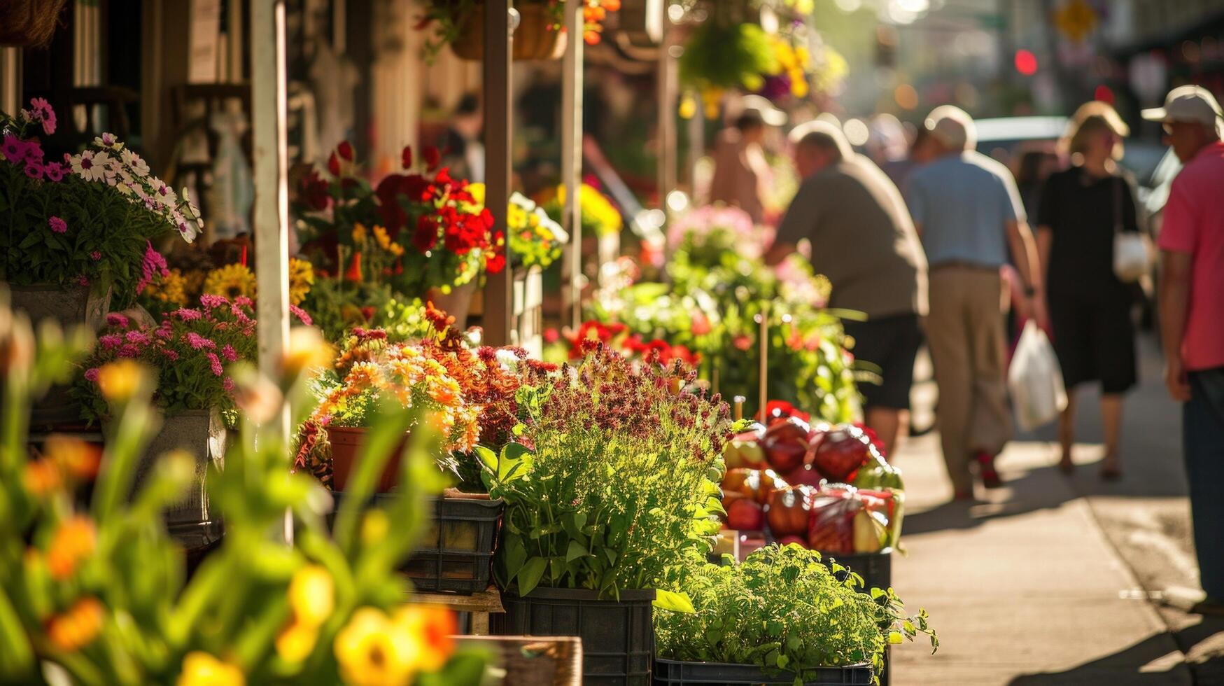 ai generado primavera mercado lleno con Fresco producir, flores foto